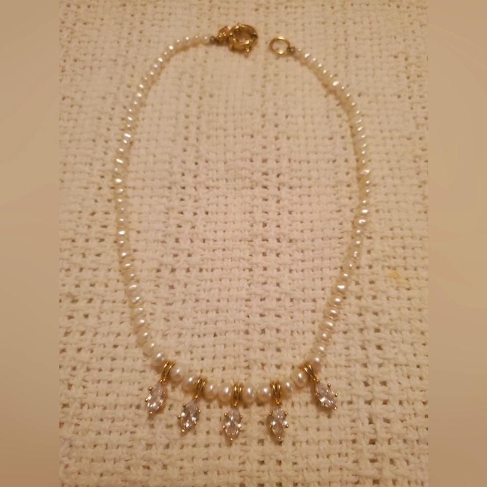 Vanessa Mooney Pearl and Crystal Necklace with Sailor Clasp